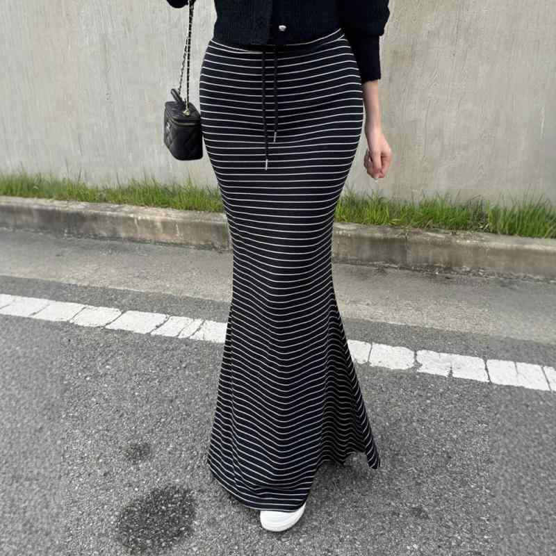 ロングスカート 女性用 ストライプ ハイウエスト マーメイド セクシー スリム 上品 春夏 普段使い エレガント スタイル