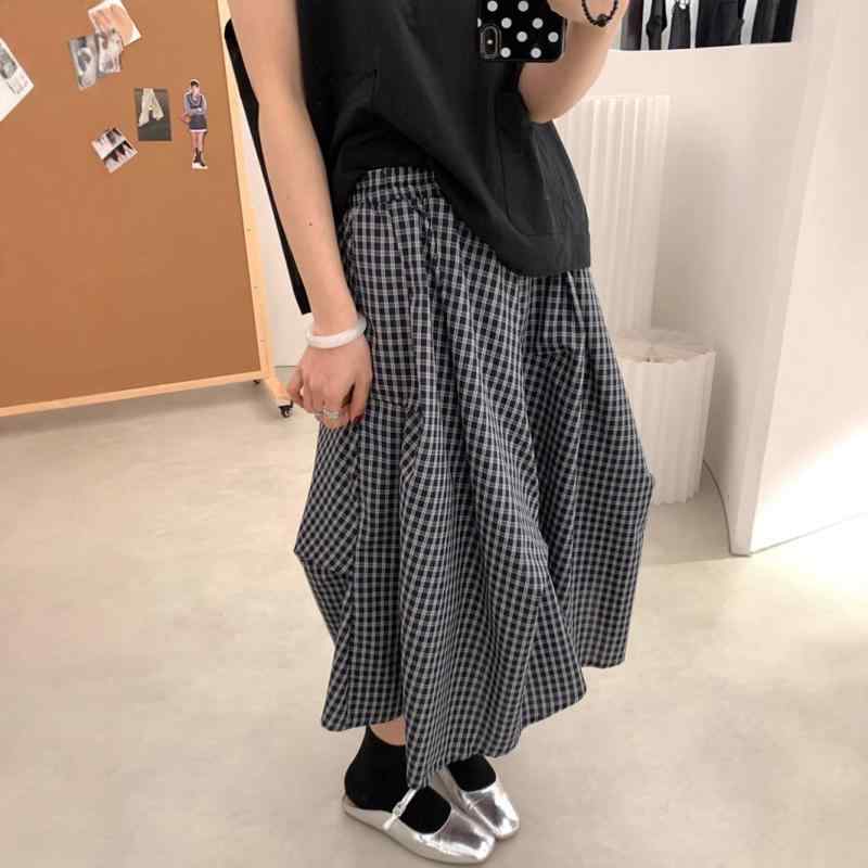 スカート 女性用 夏 ゆったり カジュアル チェック柄 中長丈 学院風 減齢 スリム効果 日常使い 軽やか スタイルアップ