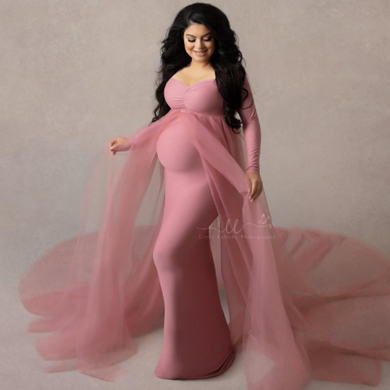 マタニティ ワンピース 妊婦 写真撮影用 ドレス 伸縮性 コットン ロングスカート 柔らかい素材 ゆったりシルエット