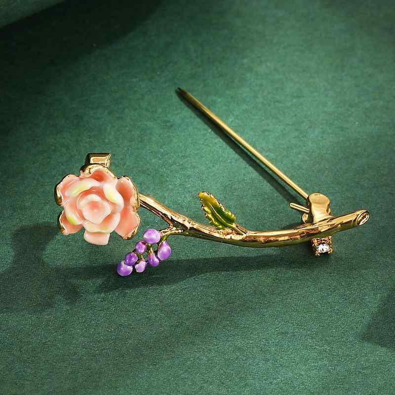 ブローチ 花 ラベンダー 立体 ローズ 緑葉 精巧 百搭 アクセサリー 服飾 ピン コサージュ コーデ アイテム ファッション 4,627円