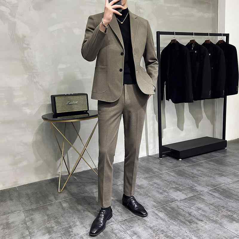 スーツ メンズ 厚手 ウール ジャケット パンツ 2ピース カジュアル スリム イギリス風 スタイリッシュ 春秋 暖か 保温 通勤 オフィス ビジネス