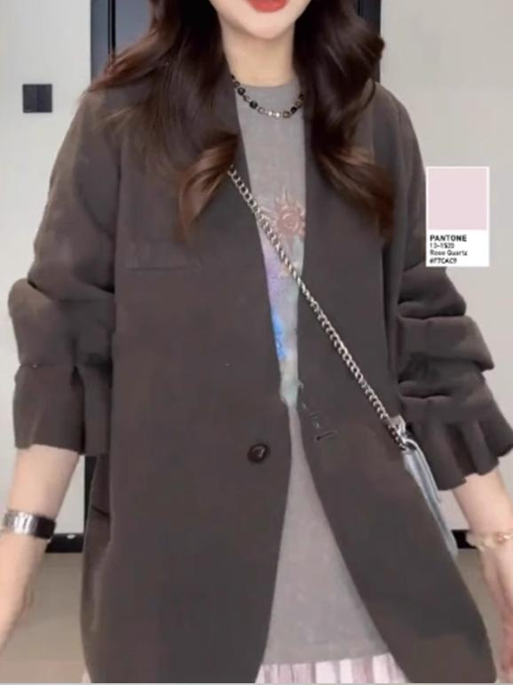 レディース ジャケット 韓国 中長丈 ゆったり スーツ 春 大きめサイズ ぽっちゃり対応 上品 ファッション 合わせやすい カジュアル 日常使い アウター トップス