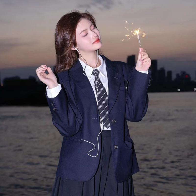 レディース 秋冬 学院風 JK制服 スーツ 3点セット テーラードジャケット プリーツスカート コットンブラウス 通学用 カジュアルスタイル チェック柄