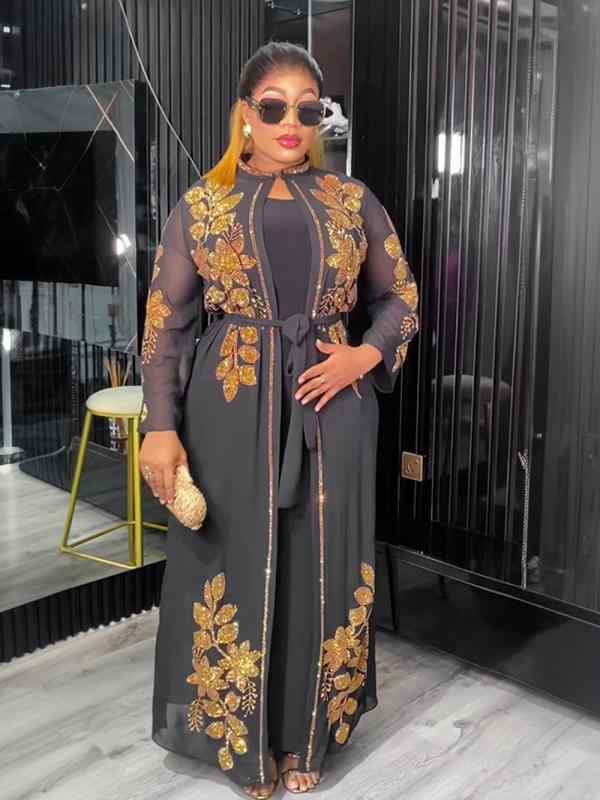 レディース ムスリム ファッション セット ロングローブ 開襟カーディガン ワンピース 大きめサイズ ゆったりシルエット 日常使い 快適素材