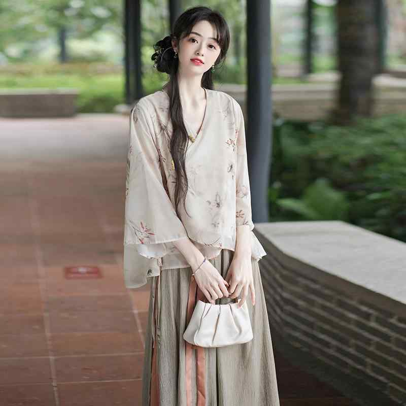 漢服 中式 セット レディース 蘭花 モチーフ 上衣 フリンジ 宋? レトロ 中国風 禅意 ゆったり シルエット コットン 混 素材 軽量 快適 着用 5,541円