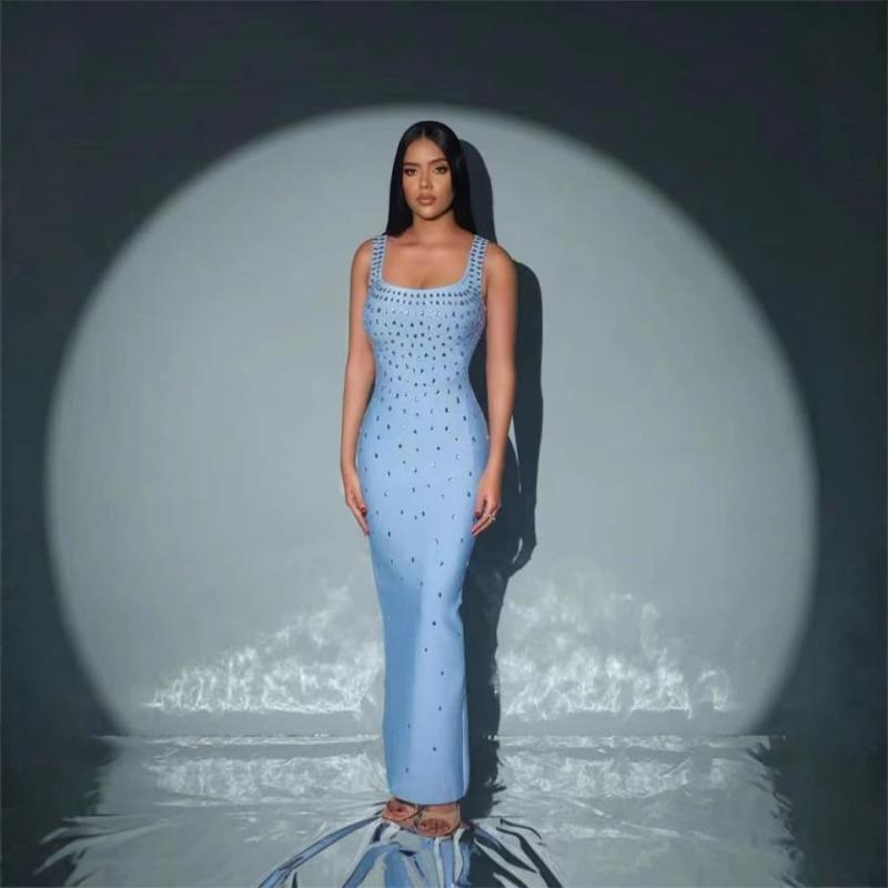 レディース セクシー バックレス ジルコニア Vネック ストラップ バンデージ ロング ペンシル ワンピース イブニングドレス パーティー用 ディナー フォーマル|ホープ