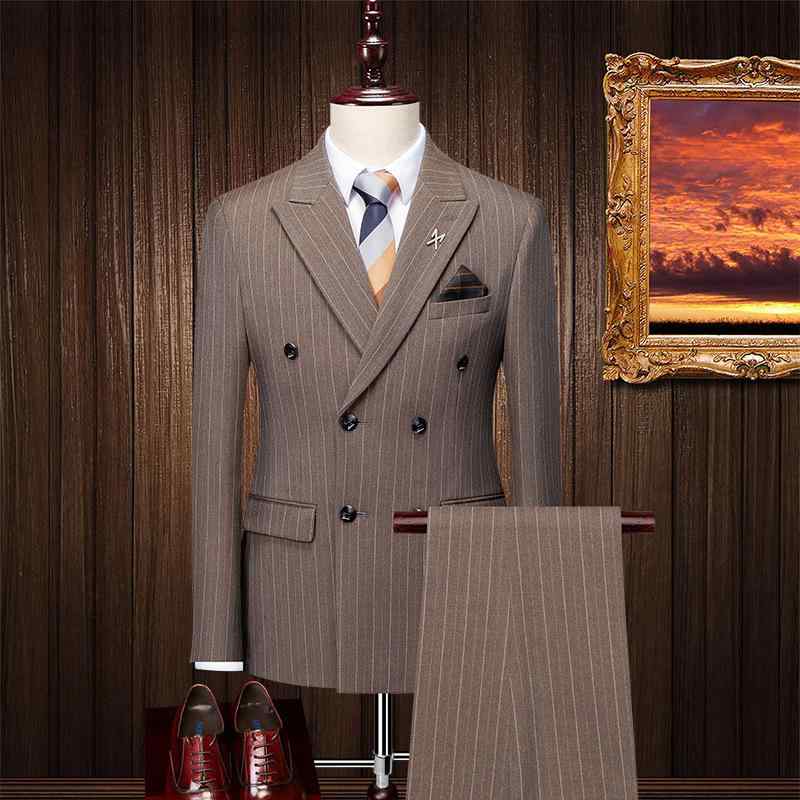 メンズ スーツ セット 新郎用 結婚式 礼服 韓国 スリムフィット ストライプ ダブルブレスト ジャケット パンツ フォーマルウェア 通年使用 ビジネス カジュアル ミックススタイル 洗練 快適素材|ホープ