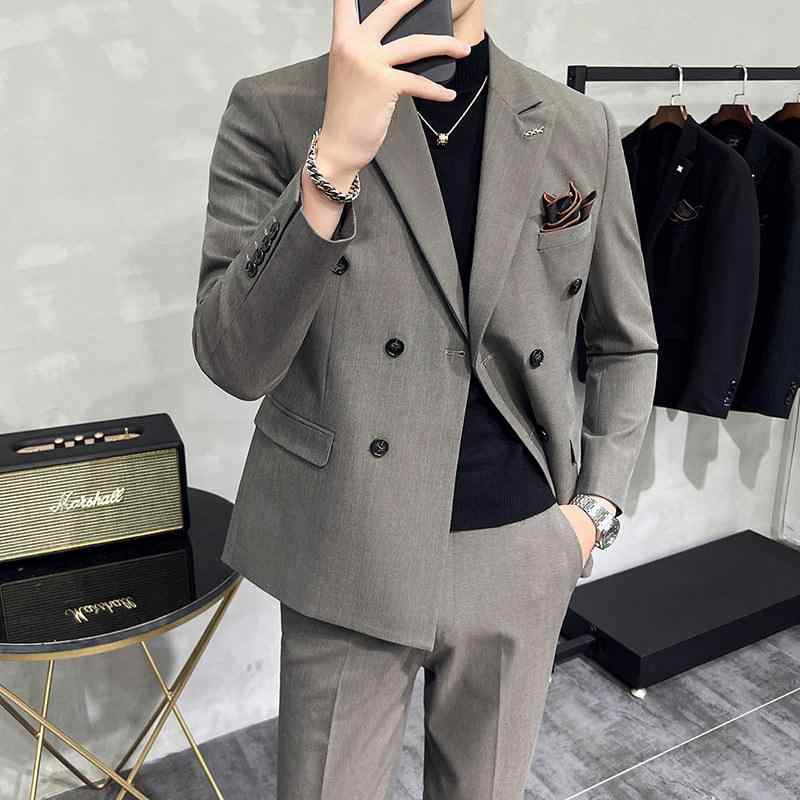 スーツ メンズ 秋 ビジネス カジュアル スリムフィット ダブルブレスト 大きめサイズ セットアップ ジャケット パンツ 通勤用 フォーマル