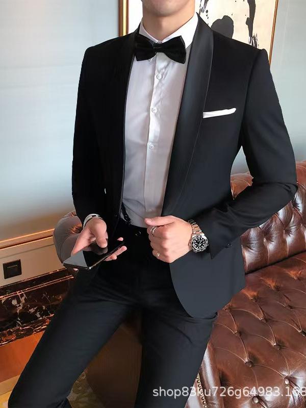 メンズスーツ 3点セット 韓国 スリムフィット ピーク ノッチ ビジネス フォーマル 結婚式 新郎 伴郎 テーラードジャケット パンツ ベスト 通勤用 普段使い