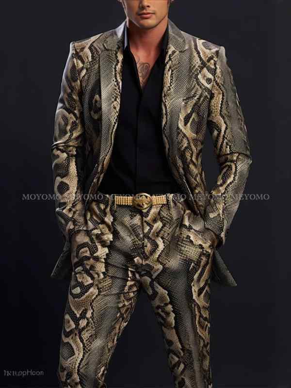 スーツ メンズ パイソン柄 ビッグサイズ セット スタイリッシュ フォーマル ビジネス 欧米風 イギリススタイル 礼服 クール 形状 セットアップ