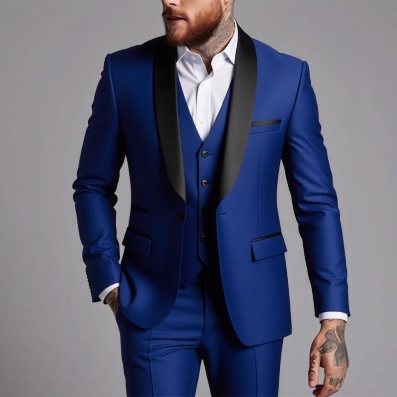 スーツ 男性用 3点セット ウェディング 新郎 結婚式 礼服 韓国 スリムフィット ベスト付き フォーマルウェア ジャケット パンツ スリムシルエット 通勤 普段使い ブラック ネイビー グレー 伸縮性 吸湿速乾 高級感｜ホープ