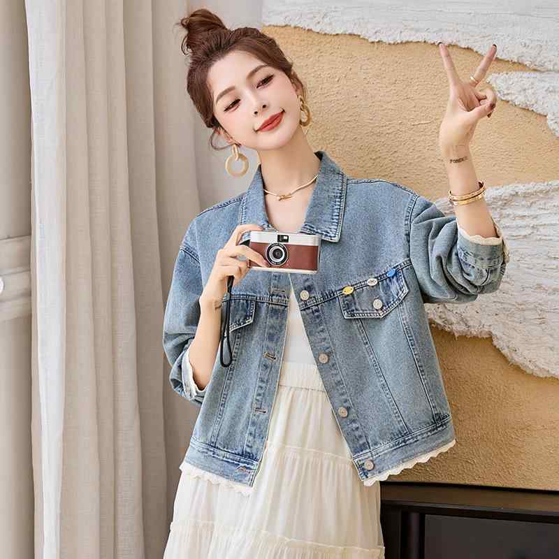 レディース ジーンズ 上衣 春 韓国 流行り物 か細い フラウンス 小っちゃい相応う 個人的特徴的 愛くるしげ アウター 心地好い 軽さ