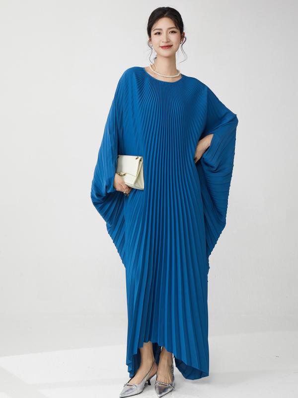 レディース ワンピース ロング プリーツ アシンメトリー ゆったり 大きめサイズ 高級感 エレガント フェミニン 日常使い パーティー対応