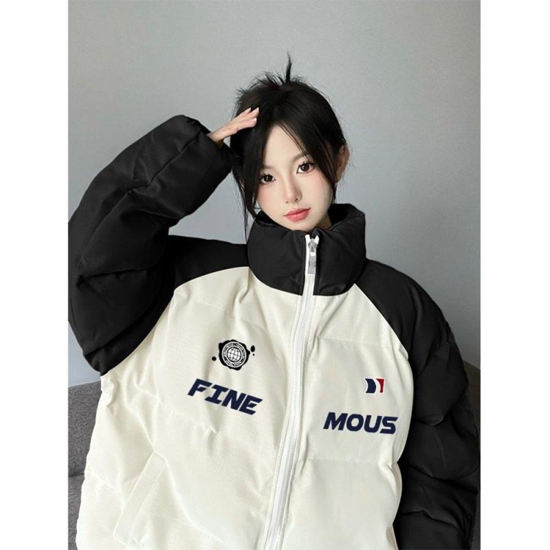 ジャケット 女性用 秋冬 厚手暖か コート 綿素材 ベスト グラフィティ柄 ボンバーシルエット ダウン 大サイズ ゆったり カジュアルスタイル 普段使い ストリートファッション