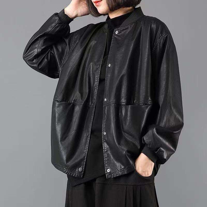 レザージャケット レディース ショート丈 ゆったり ビッグシルエット 大きめサイズ 裂けにくい合成皮革 中綿入り 秋冬 カジュアル 普段使い スタイリッシュ