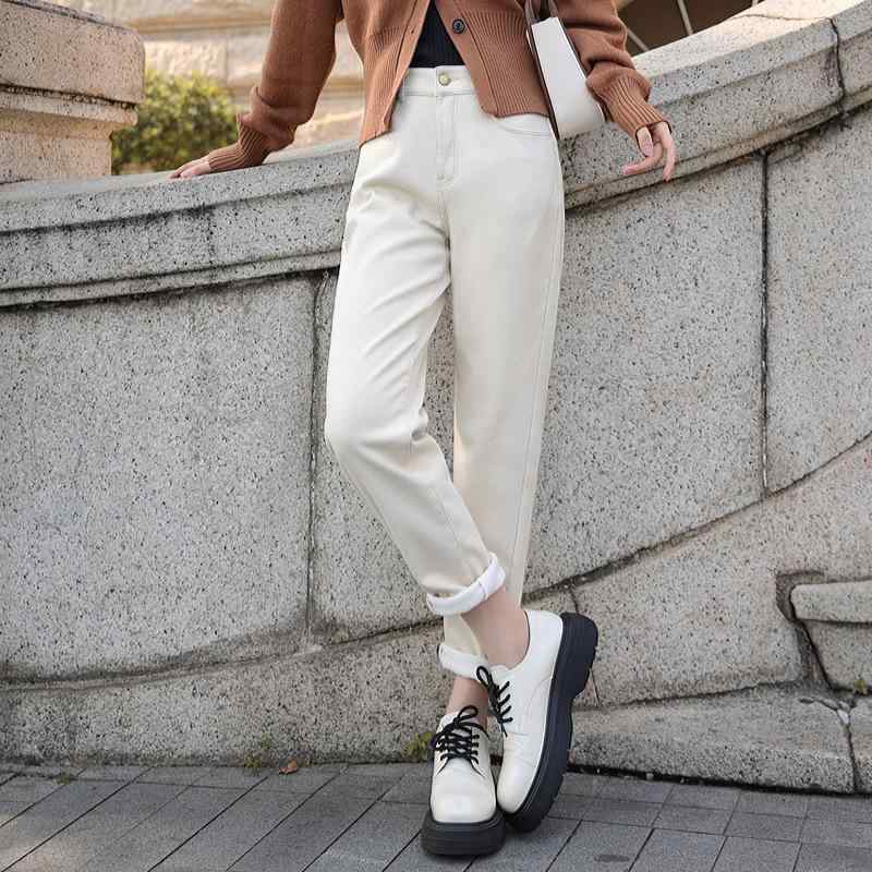 パンツ レディース ベージュ デニム 冬用 裏地付き ゆったり スリム見え ヒップカバー コットン 合わせやすい 暖か 普段使い|ホープ