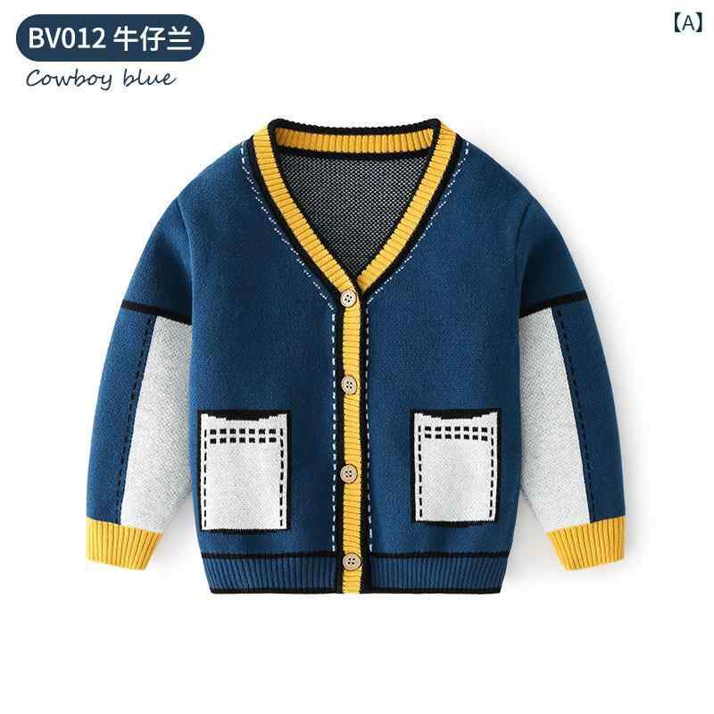 子供用 ニットカーディガン 綿素材 Vネック 提花柄 春秋 キャラクタープリント 学院風 スクールスタイル 伸縮性 軽量 綿 トップス アウター 普段使い 学校用 かわいい