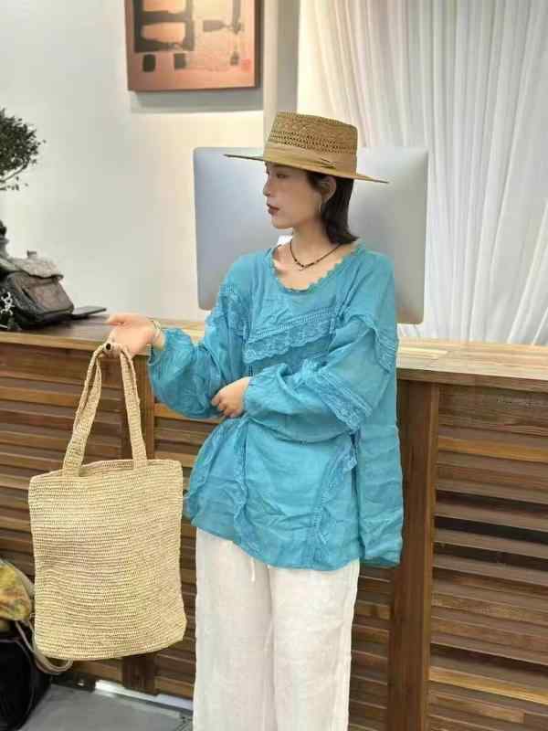 レディース Tシャツ ラミー素材 UVカット 夏用 レース切り替え ゆったりシルエット カジュアル スタイリッシュ 吸湿速乾 通気性 個性派 軽量 リラックスフィット