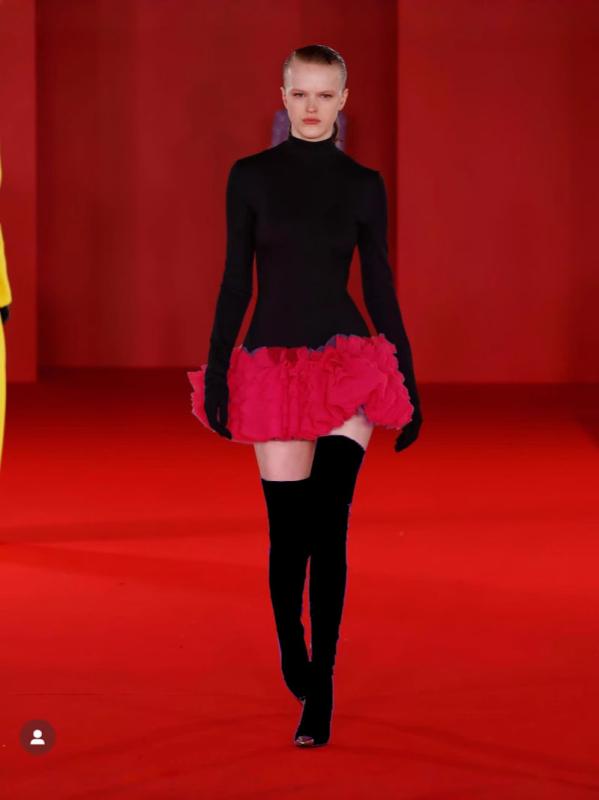 ミニスカート レディース 長袖 スピード競技 フラウンス ツートンカラー クリスマス 冬 寄りあい ガーリー 膝上丈 花の冠yd