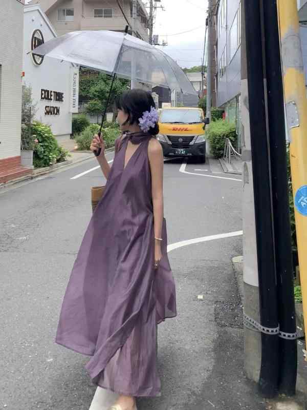 夏 ワンピース レディース Vネック 肌映え ゆったり フェミニン ふんわり リボン 素材 リゾート ドレス 軽量 吸湿速乾 ビーチ 普段使い