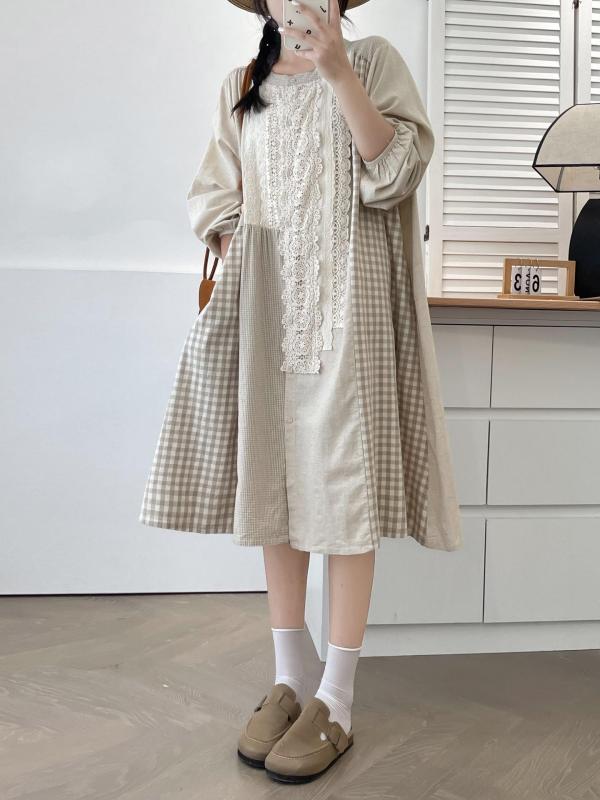 レディース 衣裳 秋 うつり変わり  フレンチ レトロ ゆったり 気が大きい MIDI丈 御召しもの 心地よい 普段使い走り 影ぼうし ビンテージ