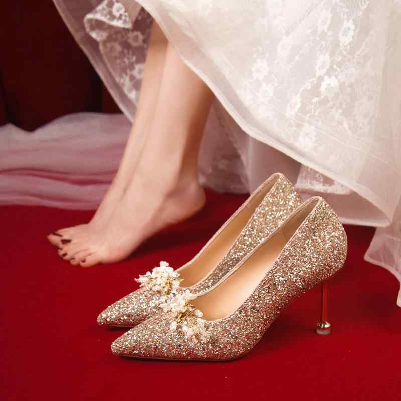 ウェディングシューズ レディース 金色 クリスタル ハイヒール 結婚式用 新婦 ブライズメイド 2way 疲れにくい クッション 軽量 快適 華やか
