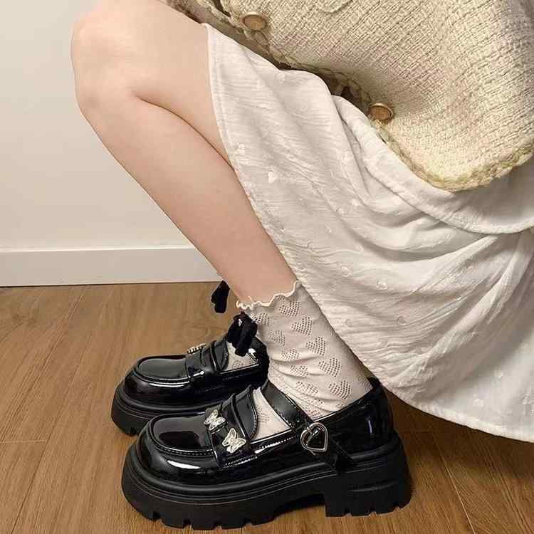 メアリージェーンシューズ 教え子用 翰林院風 愛くるしげ 厚底 一字同盟罷業さあ美 置き目毛皮 単色 なめし革 坦々たる 学院表現スタイル 通学 軽さ 伸縮性 サクラ色系 象牙色