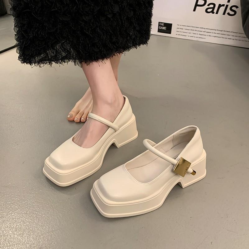 レディース メリー ジェーン シューズ ハイヒール ローファー 春夏 フランス スタイル レトロ 高級感 ブラック シングル ストラップ 普段使い 軽量 素材