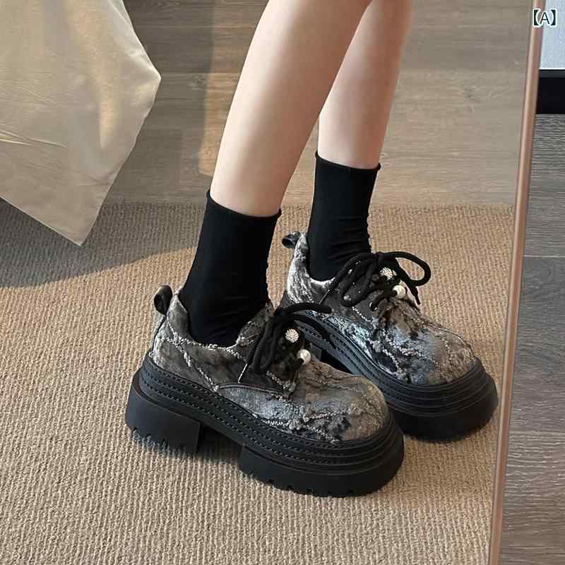 ローファーシューズ レディース 厚底 ベルベット パール 紐 プラットフォーム 三層底 小柄 普段使い 軽量 伸縮性 ブラック ピンク系 アイボリー 通勤 スクールスタイル