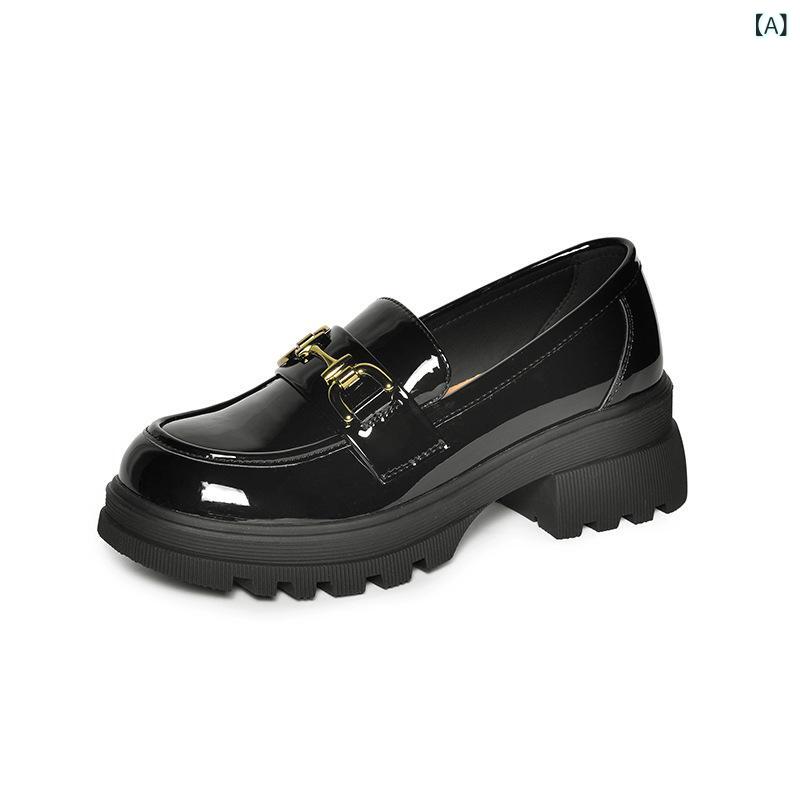 ローファー レディース 光沢レザー 厚底 ミドルヒール ホースビット ブラック イングリッシュスタイル 合わせやすい クラシックシューズ 女性用 軽量 快適フィット 9,025円