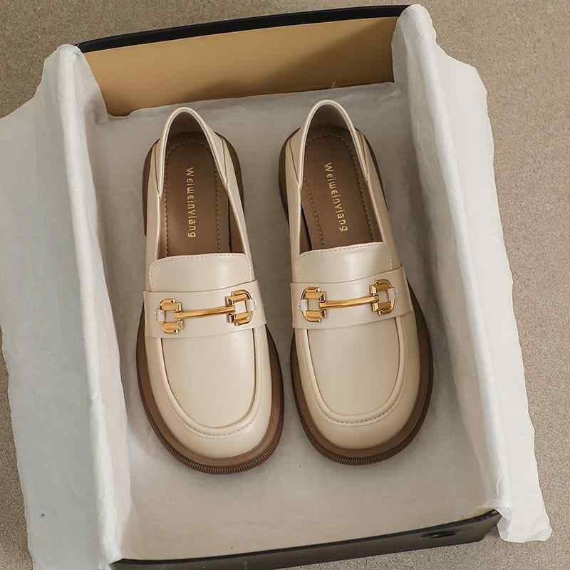 女性用 厚底 ローファー 秋 レトロ レザーシューズ ブリティッシュスタイル チャンキーヒール 柔らかソール 快適 履き心地 軽量 日常使い