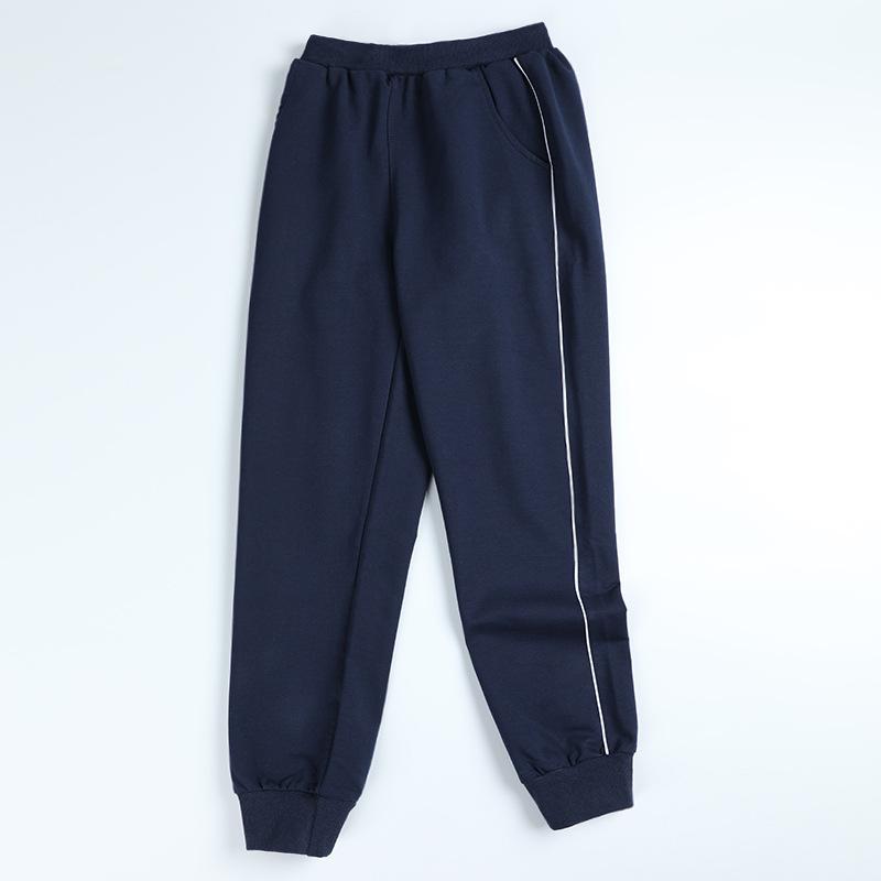 子供 校服 運動パンツ ネイビー 小中学生 ロングパンツ ライン入り 通学用 伸縮性 コットン混 軽量 男女兼用