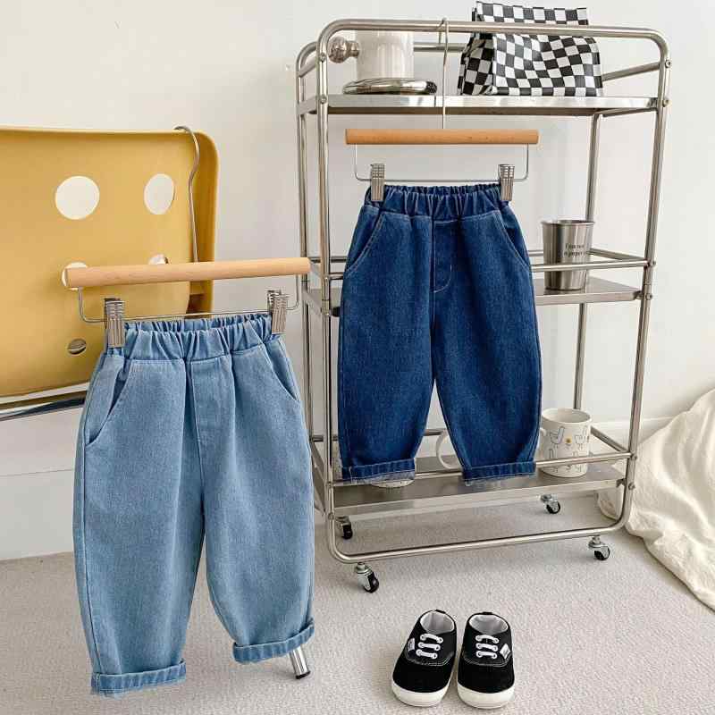 デニムパンツ 男の子用 ゆったり 無地 ロングパンツ カジュアル 普段使い キッズ ストリートスタイル ジーンズ ボトムス コットン混 伸縮性