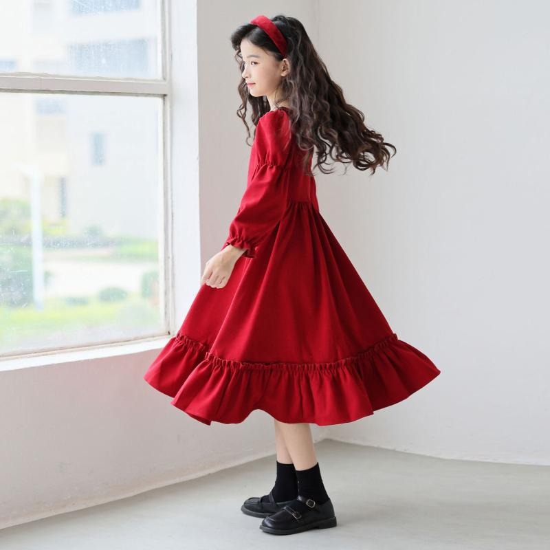 ワンピース 女の子 ロリータ プリンセスドレス レトロ ロングスカート 長袖 秋 かわいい 子供服 ビンテージスタイル フレアシルエット 通学用 日常使い