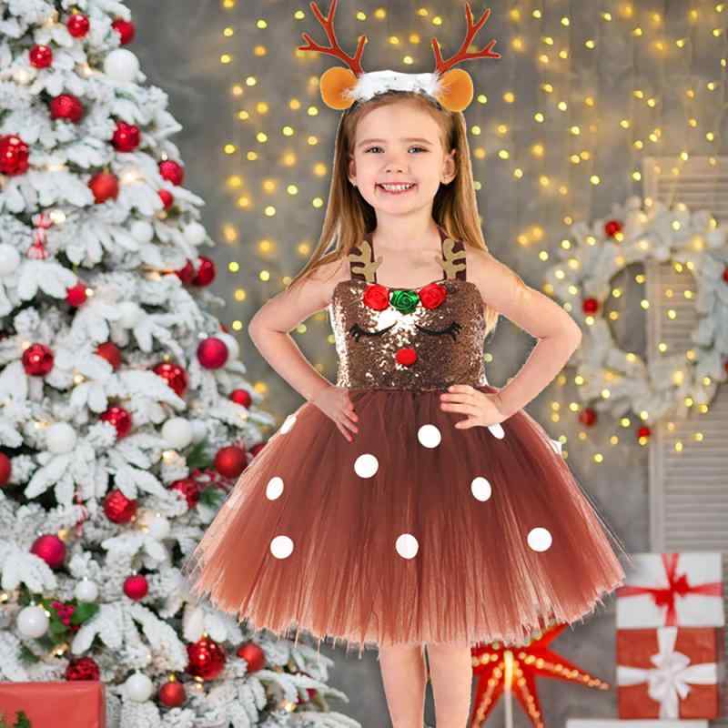 子供用 クリスマス トナカイ柄 チュチュ スカート チュール素材 フリル かわいい 冬服 ピンク系 ゴールドアクセント 軽量 伸縮性