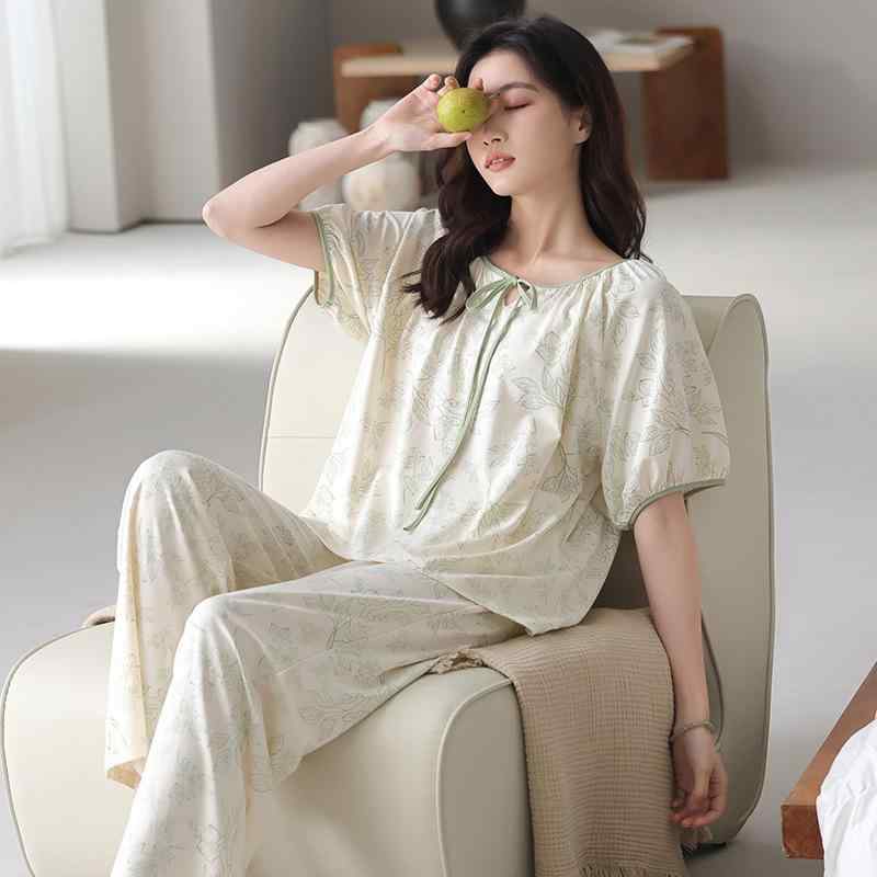 ルームウェア レディース 短袖 ロングパンツ 夏用 再生繊維 韓国 かわいい 外出用 軽量 吸湿速乾 ファッション スイート スタイル ビッグシルエット 通勤対応 部屋着 普段使い