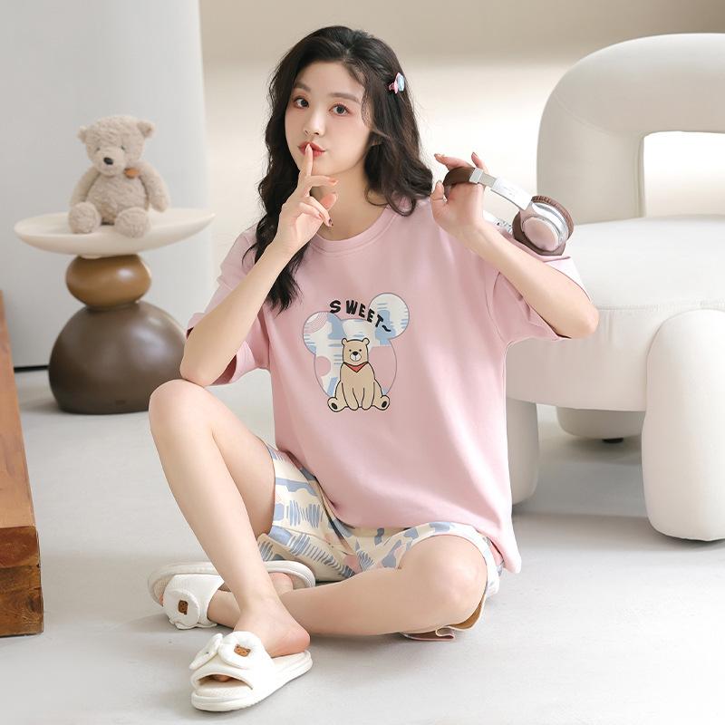 ルームウェア レディース 夏用 短袖 短パンツ セット 綿100% ・柑通柄 かわいい 少女 ファッション 快適 外出可能 薄手 吸湿速乾 軽量 部屋着 通勤外