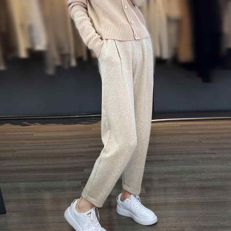 レディース ニットパンツ 秋冬 高腰 厚手 保温 スリムレッグ テーパード 暖か 伸縮性 ボトムス 普段使い