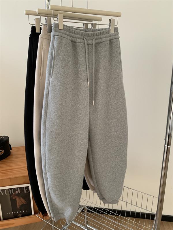 レディース 秋冬 厚手ベロア ゆったり フィッシュマウス スウェットパンツ 梨型体型 股隠し 伸縮ウエスト カジュアル ボトムス 暖か 普段使い ワイドレッグ 柔らかい素材