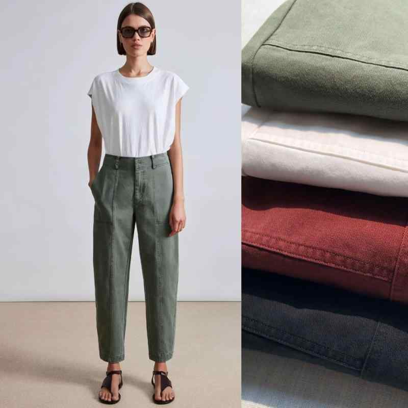 パンツ 女性用 テーパード 細身 ウォッシュドツイル コットン ロング丈 ストリートスタイル カジュアル 普段使い 軽量 伸縮性
