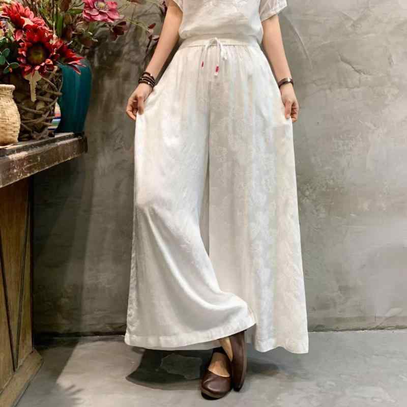 レディース ワイドパンツ 綿麻 サテン 提花柄 ワイドレッグ ゴムウエスト 伸縮性 ゆったりシルエット カジュアル 普段使い 軽量 通勤対応 6,177円