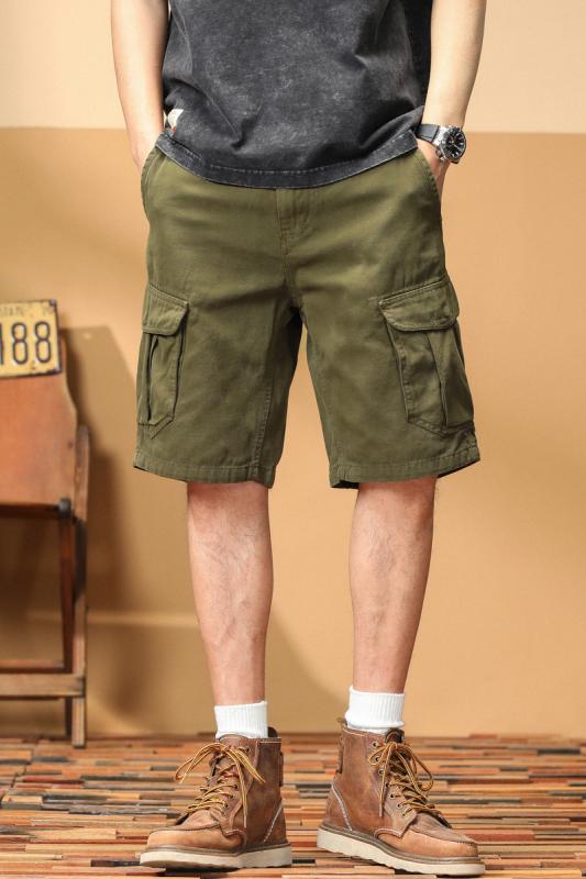 メンズ ショートパンツ カーキ 夏用 ゆったり レトロ アメリカンスタイル ワーク 5分丈 スポーツ アウトドア 普段使い コットン 軽量 通気性 吸湿速乾 膝上丈 ビッグシルエット