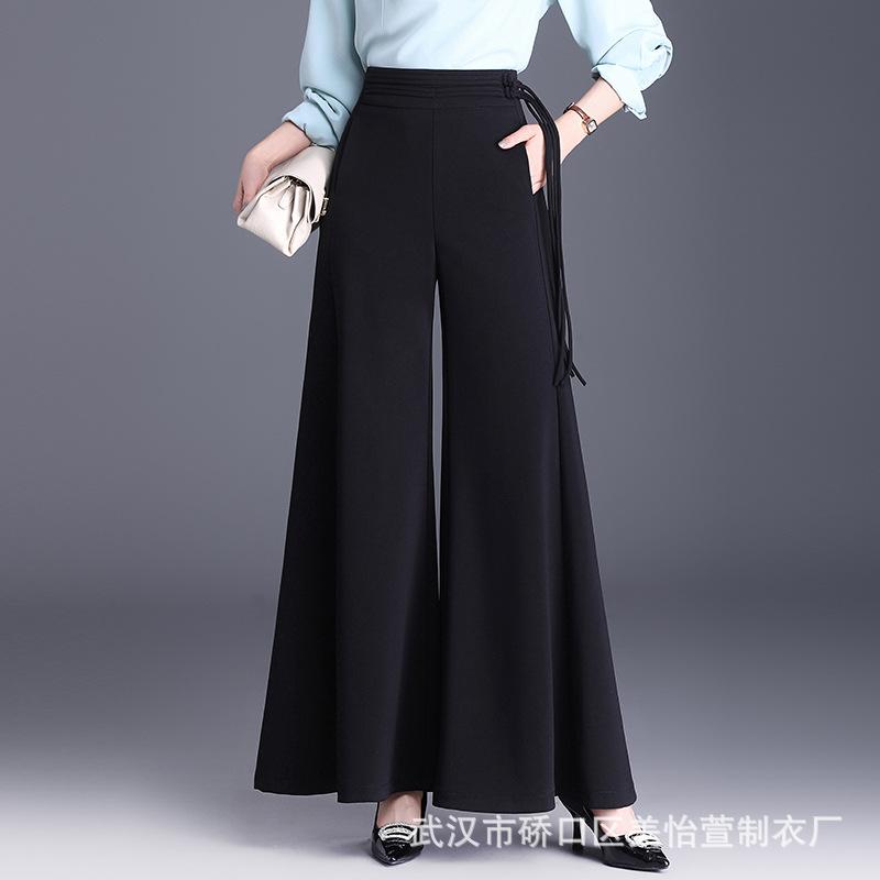 レディース パンツ ワイドレッグ フレア 垂れ感 スリムフィット スリム見せ ハイウエスト ロング丈 通勤用 エレガント スーツ 春夏 軽量 伸縮性