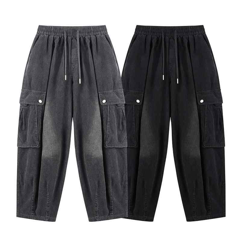 パンツ メンズ 秋冬 アメリカン ストリート ウォッシュ加工 ヒップホップ 多ポケット カジュアル レトロ ストレート コーデュロイ ワーク ユーズド加工 ヴィンテージ スタイル 普段使い 軽量 素材