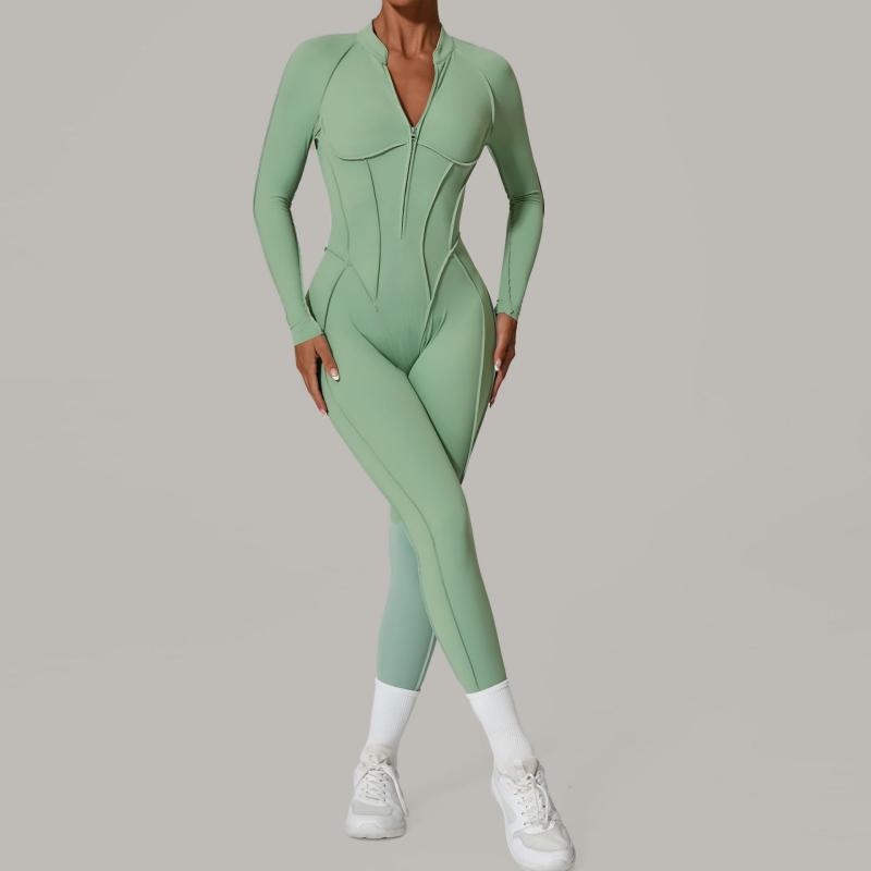 レディース 長袖 ヨガ 連体服 背中開き タイトフィット フィットネスウェア ストレッチ ジム用 伸縮性 吸湿速乾 スポーツ ボディスーツ