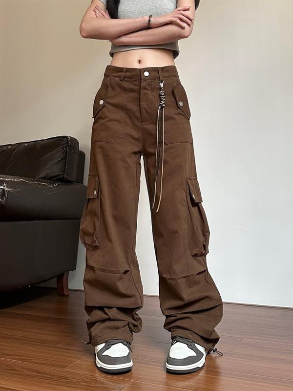 レディース ワークパンツ アメリカン レトロ プリーツ 多ポケット ワイドレッグ ストレート カジュアル ズボン ゆったり シルエット 普段使い ボトムス