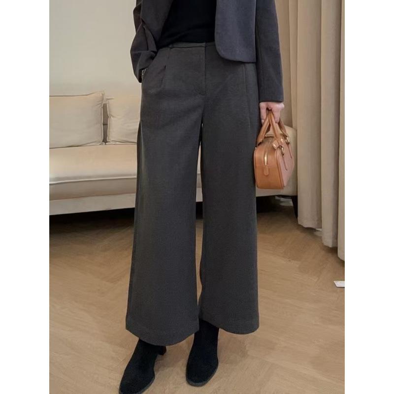 パンツ レディース 秋冬 9分丈 ウール 保温 暖か 加厚 ゆったり カジュアル ロング丈 ドレープ感 ボトムス 普段使い ファッション