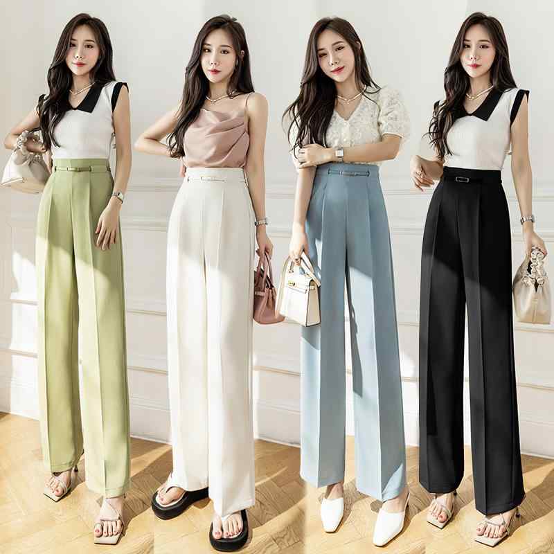 パンツ レディース ハイウエスト ワイドレッグ 春夏 カジュアル 通勤 オフィス ロング丈 スーツ 韓国スタイル ファッション ストレッチ 快適 デイリー 使い