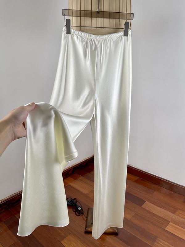レディース ワイドレッグパンツ シンプル リラックススタイル サテン 快適 軽量 ストレート ロング丈 床引き 普段使い 光沢感 ゆったりフィット|ホープ