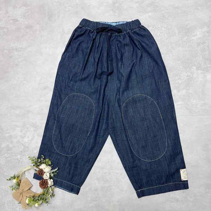 レディース ジーンズズボン下 ワイドレッグ 膝継ぎ切れ 薄っぺら ゆったり 夏用 ロングズボン下 森御嬢さん 表現スタイル 日系 心地好い 普段使い走り 吸湿速乾 軽さ